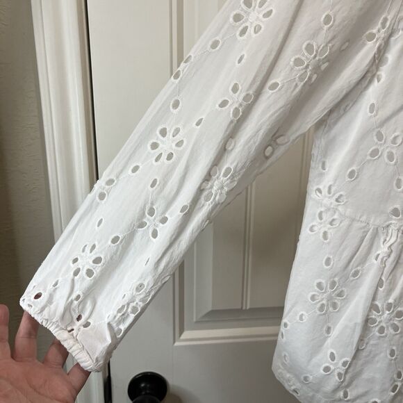 J. Crew Factory Womens Eyelet Tiered Long Sleeve Top Size XS White Keyhole - Picture 4 of 12